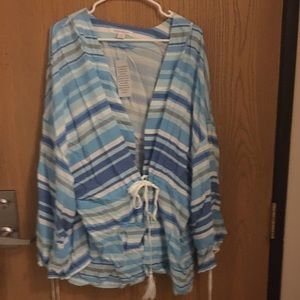 𝅺DREAMS co Womens blue striped tassel robe 1x A-14